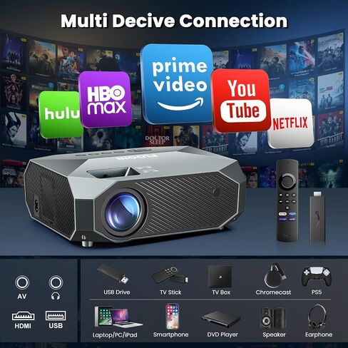Projector with 5G WiFi and Bluetooth Native 1080P 4K Support, Outdoor Movie Projector with Screen, Portable Home Theater Projector for iOS/Android/TV Stick/Laptop/HDMI/USB in Saudi Arabia