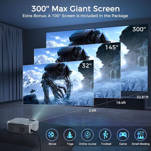Projector with 5G WiFi and Bluetooth Native 1080P 4K Support, Outdoor Movie Projector with Screen, Portable Home Theater Projector for iOS/Android/TV Stick/Laptop/HDMI/USB in Saudi Arabia