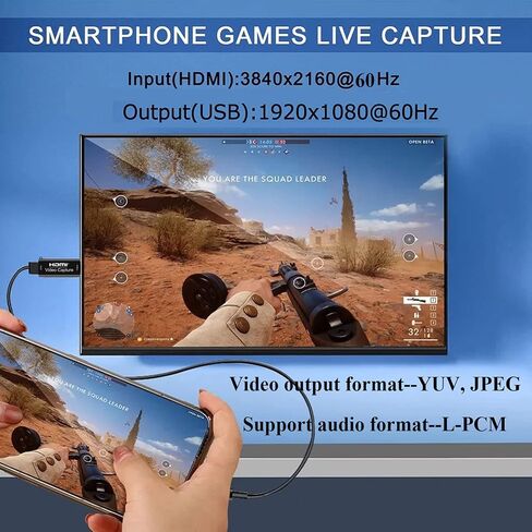 Video Capture Card, Hdmi Video Capture Card, USB Capture Card,4K HDMI to USB2.0, Record via DSLR Camcorder Cam for High Definition Acquisition, for Broadcasting, Amamzing Record, Meeting,ect. (Black) in Saudi Arabia