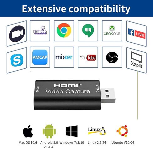 Video Capture Card, Hdmi Video Capture Card, USB Capture Card,4K HDMI to USB2.0, Record via DSLR Camcorder Cam for High Definition Acquisition, for Broadcasting, Amamzing Record, Meeting,ect. (Black) in Saudi Arabia