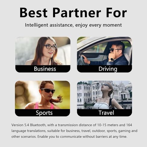 نظارات الترجمة AI نظارات ذكية للنساء رجال بلوتوث مع الدردشة GPT 164 LANGUE Blue Light و UV Lens Clear Clear With Geaker Sunglasses Fortravel Meeting Trade Business in Kuwait