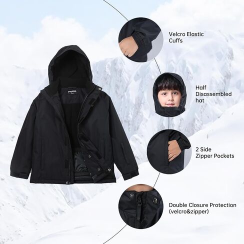 Boy's Waterproof Ski Jacket,Kids Warm Winter Snow Coat,Hooded Fleece Outwear,Windproof RainCoat in Saudi Arabia