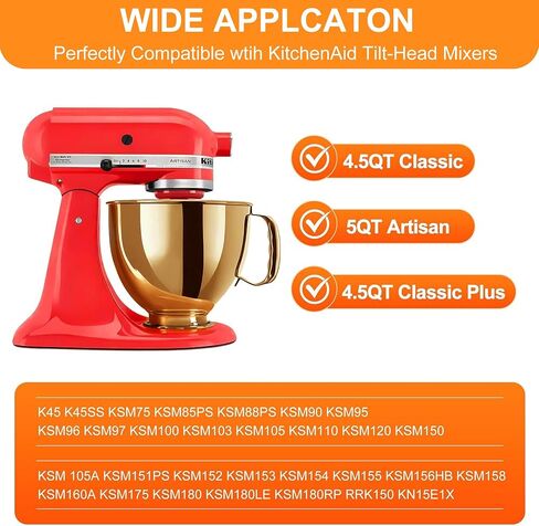5QT FOOD GRADE STELL FESTER BOWN ، متوافق مع خلاطات رأس المطبخ المطبخ 4.5-5QT ، مناسبة ل K45SS ، KSM75 ، KSM90 ، KSM100 ، KSM150 ، غسالة الأطباق آمنة ، شاق ، لا توجد بقايا ، لا توجد بقايا in Kuwait