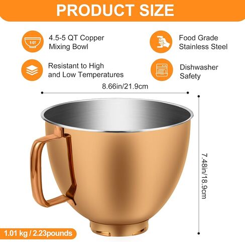5QT FOOD GRADE STELL FESTER BOWN ، متوافق مع خلاطات رأس المطبخ المطبخ 4.5-5QT ، مناسبة ل K45SS ، KSM75 ، KSM90 ، KSM100 ، KSM150 ، غسالة الأطباق آمنة ، شاق ، لا توجد بقايا ، لا توجد بقايا in Kuwait