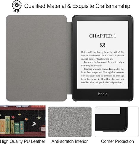Case for 6.8" Kindle Paperwhite (11th Generation-2021) and Kindle Paperwhite Signature Edition, Book Lover Gifts Lightweight PU Leather Cover with Auto Wake/Sleep, Bookshelf Cat in Saudi Arabia