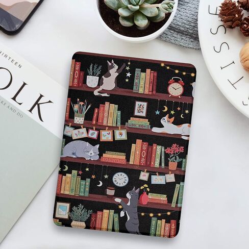 Case for 6.8" Kindle Paperwhite (11th Generation-2021) and Kindle Paperwhite Signature Edition, Book Lover Gifts Lightweight PU Leather Cover with Auto Wake/Sleep, Bookshelf Cat in Saudi Arabia