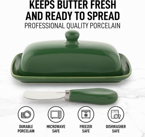 Zulay Porcelain White Butter Dish With Lid For Countertop - Classic Style Ceramic Butter Dishes With Lid & Knob Handle - Standard Butter Holder for Storing 1 Western Or Eastern Butter Stick in Kuwait