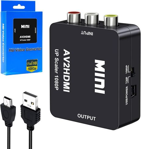 Meliya AV إلى محول HDMI ، RCA إلى محول HDMI ، 1080p RCA CVBS CVBS محول الصوت الداعم PAL/NTSC متوافق مع الكمبيوتر/الكمبيوتر المحمول/Xbox/PS4/TV/STB/VHS/VCR/Blue-Ray in Kuwait
