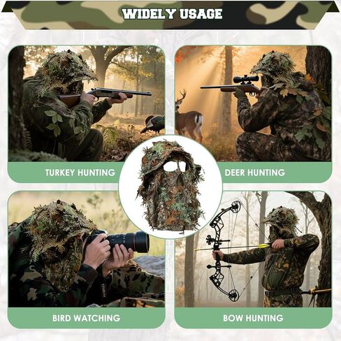 Punchman 3D Leeky Camo Face Mask Hat للرجال Deer Duck Turkey Hunting ، Hiter Tactical Boonie Hats ، Camo Ghillie Bucket Hat لصيد الغزلان ، صيد الأسماك (عصابة رأس قابلة للتعديل وذقن) in Kuwait