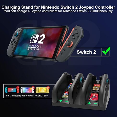 ADHJIE Switch 2 Controller Charger, 4 IN 1 Charging Dock for Nintendo Switch 2 Controller Charger Station Storage Stand with USB Cable,Black in Saudi Arabia