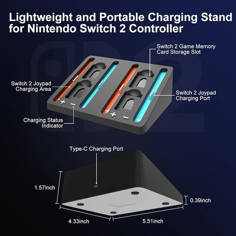 ADHJIE Switch 2 Controller Charger, 4 IN 1 Charging Dock for Nintendo Switch 2 Controller Charger Station Storage Stand with USB Cable,Black in Saudi Arabia