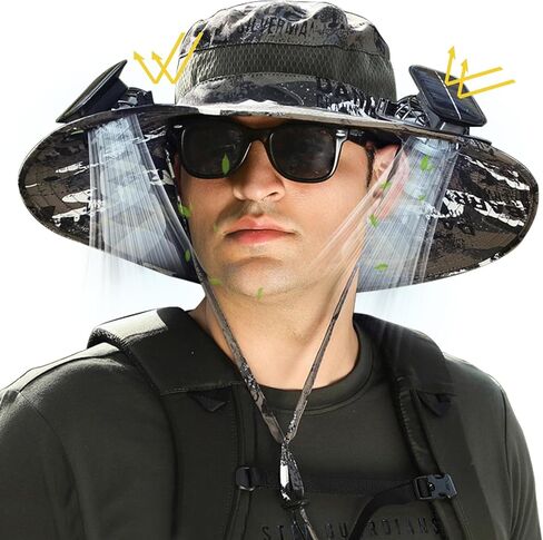 Solar Fan Hat,Hat with Fans Solar Power,Men's Wide Brim Solar Fan Outdoor Fishing Hat,with 2 Solar Fans Fishing Hats,3 Speed Adjustable Fans Hats in Saudi Arabia