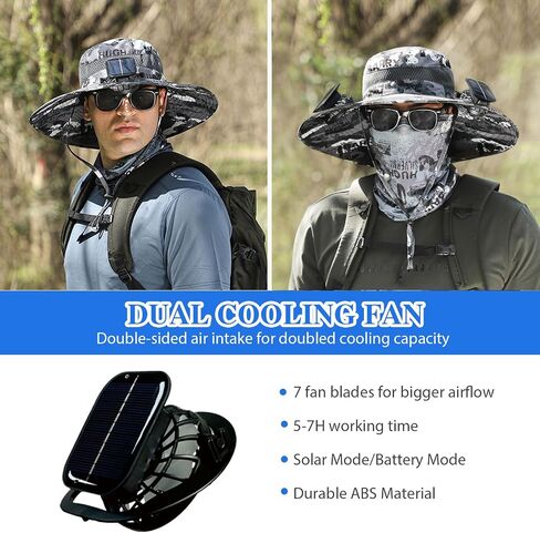 Solar Fan Hat,Hat with Fans Solar Power,Men's Wide Brim Solar Fan Outdoor Fishing Hat,with 2 Solar Fans Fishing Hats,3 Speed Adjustable Fans Hats in Saudi Arabia