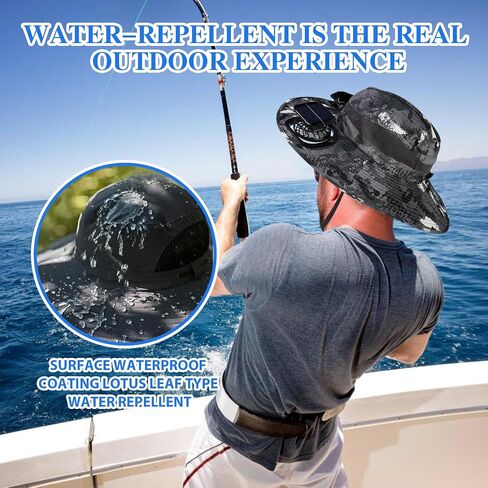 Solar Fan Hat,Hat with Fans Solar Power,Men's Wide Brim Solar Fan Outdoor Fishing Hat,with 2 Solar Fans Fishing Hats,3 Speed Adjustable Fans Hats in Saudi Arabia