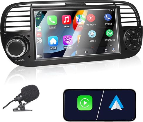 ستيريو سيارة لـ FIAT 500 2007-2015 CARPLAY اللاسلكي المتوافق و Android Auto ، 7 بوصة فيات 500 مع شاشة تعمل باللمس/Bluetooth/FM/AM/USB/DPS/RDS/LINK/طاقة عالية in Saudi Arabia