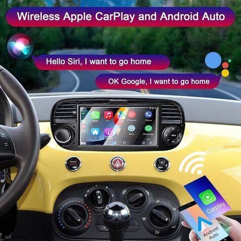 ستيريو سيارة لـ FIAT 500 2007-2015 CARPLAY اللاسلكي المتوافق و Android Auto ، 7 بوصة فيات 500 مع شاشة تعمل باللمس/Bluetooth/FM/AM/USB/DPS/RDS/LINK/طاقة عالية in Saudi Arabia
