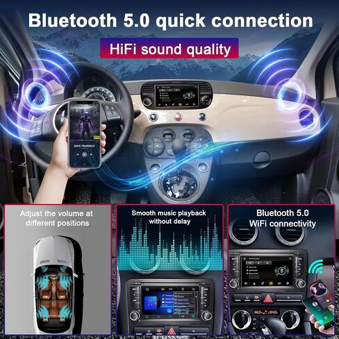 ستيريو سيارة لـ FIAT 500 2007-2015 CARPLAY اللاسلكي المتوافق و Android Auto ، 7 بوصة فيات 500 مع شاشة تعمل باللمس/Bluetooth/FM/AM/USB/DPS/RDS/LINK/طاقة عالية in Saudi Arabia