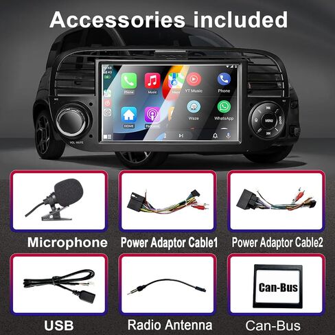 ستيريو سيارة لـ FIAT 500 2007-2015 CARPLAY اللاسلكي المتوافق و Android Auto ، 7 بوصة فيات 500 مع شاشة تعمل باللمس/Bluetooth/FM/AM/USB/DPS/RDS/LINK/طاقة عالية in Saudi Arabia
