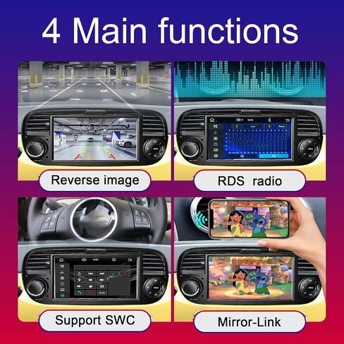 ستيريو سيارة لـ FIAT 500 2007-2015 CARPLAY اللاسلكي المتوافق و Android Auto ، 7 بوصة فيات 500 مع شاشة تعمل باللمس/Bluetooth/FM/AM/USB/DPS/RDS/LINK/طاقة عالية in Saudi Arabia