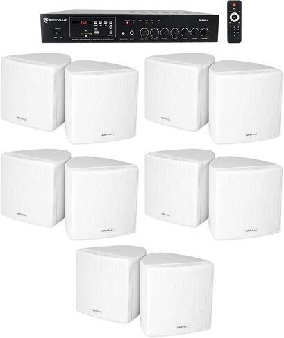 Rockville Commercial Restaurant Bluetooth Amplifier+10 3.5" White Cube Speakers in Saudi Arabia