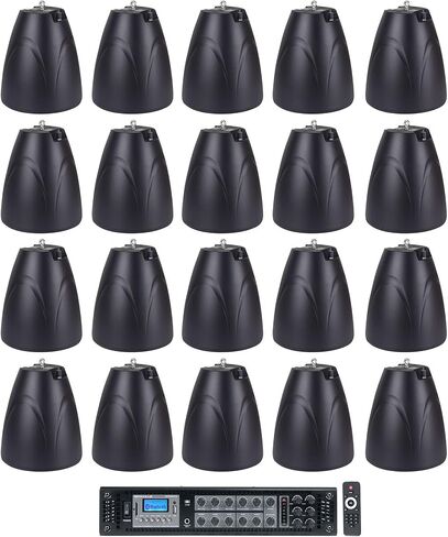 حزمة Rockville: (1) RCS650-6 650 واط 6 منطقة 70 فولت Amplifier/Restaurant Amplifier/Bluetooth+(20) PEN-65T Black 6.5 "70V Hanging Pendant Speaker/Restaurant (21 Item) in Saudi Arabia