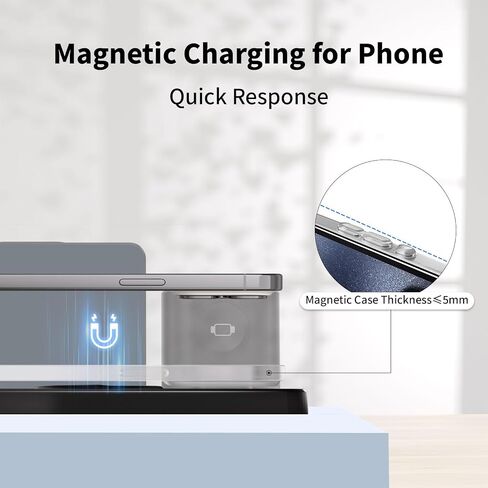 محطة الشحن السريعة اللاسلكية - 7 في 1 إنذار مع حامل الشاحن اللاسلكي - شحن Dock لأجهزة Apple/Samsung Galaxy المتعددة - لمشاهدة iPhone و AirPods (أسود) in Saudi Arabia