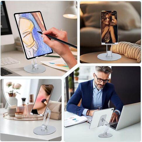 قابلة للطي على الهاتف دوار للمكتب مع ارتفاع قابل للتعديل حتى 6.7 بوصة/17 سم متينة 360 درجة حامل سطح المكتب الدوار للهواتف المحمولة/أقراص 4-12.9 بوصة ، وسبائك الألومنيوم/الصلب الكربوني in Saudi Arabia
