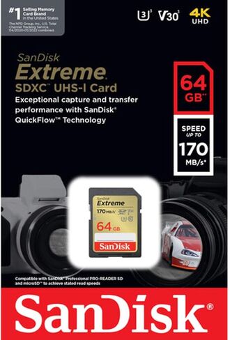 SanDisk 64GB Extreme Compact Flash Memory Card - Bundle Extreme 64GB UHS-I Class 10 U3 SDXC Memory Card in Saudi Arabia