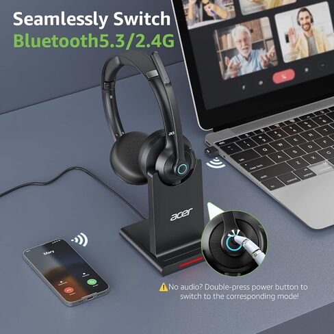acer Wireless Headset with Mic for Work - 2.4G Bluetooth 5.3 Dual Mode Headphones,36Hrs Battery,ENC Crystal-Clear Calls Mic,USB Dongle for PC,Bluetooth Headset for Phone/Tablet, Home/Call Center in Saudi Arabia