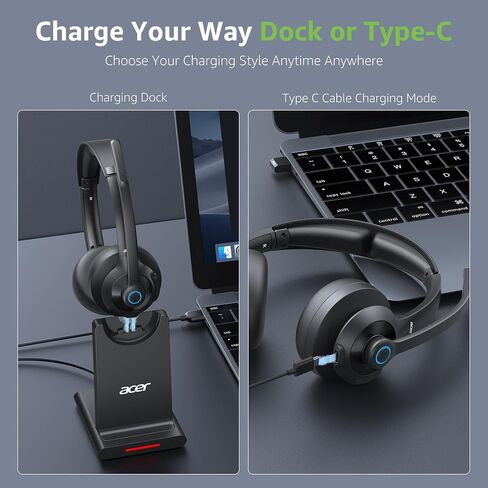 acer Wireless Headset with Mic for Work - 2.4G Bluetooth 5.3 Dual Mode Headphones,36Hrs Battery,ENC Crystal-Clear Calls Mic,USB Dongle for PC,Bluetooth Headset for Phone/Tablet, Home/Call Center in Saudi Arabia