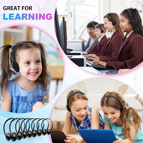 Kids Headphones Bulk 10 Pack for School Classroom Students K-12, Children Wired Adjustable On Ear Earphones Class Set for Library Airplane Computer 3.5mm Jack (HY103,10 Mixed) in Kuwait