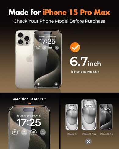 UNBREAKcable for iPhone 15 Pro Max Screen Protector 4+2 Pack [9H+ Military-Grade Shatterproof] [Effortless Bubble-Free Installation] Ultra HD Clarity Tempered Glass with Lens Protector, Case friendly in Saudi Arabia