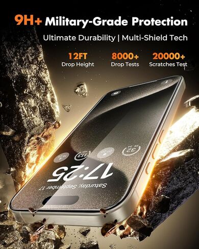 UNBREAKcable for iPhone 15 Pro Max Screen Protector 4+2 Pack [9H+ Military-Grade Shatterproof] [Effortless Bubble-Free Installation] Ultra HD Clarity Tempered Glass with Lens Protector, Case friendly in Saudi Arabia