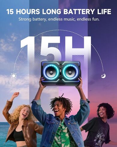 مكبر صوت Bluetooth كبير Hotlemon: 200 واط ذروة الصوت الصاخب القوي مع باس عميق ، وقت اللعب 15 ساعة ، شحن سريع ، TWS ، مكبرات صوت لاسلكية محمولة في الهواء الطلق ، الحفلات ، الشاطئ ، الفناء الخلفي ، المنزل ، خارج (أسود) in Saudi Arabia