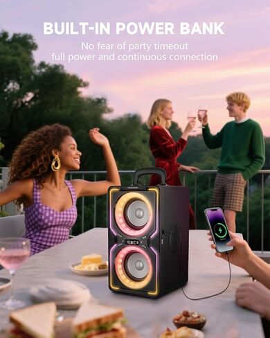 مكبر صوت Bluetooth كبير Hotlemon: 200 واط ذروة الصوت الصاخب القوي مع باس عميق ، وقت اللعب 15 ساعة ، شحن سريع ، TWS ، مكبرات صوت لاسلكية محمولة في الهواء الطلق ، الحفلات ، الشاطئ ، الفناء الخلفي ، المنزل ، خارج (أسود) in Saudi Arabia