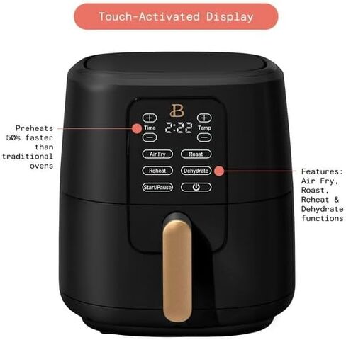 6 QT Air Fryer مع تكنولوجيا التشكل والشاشة التي تم تنشيطها باللمس ، أسود من Drew Barrymore ، نطاقات درجة الحرارة القابلة للتعديل in Kuwait
