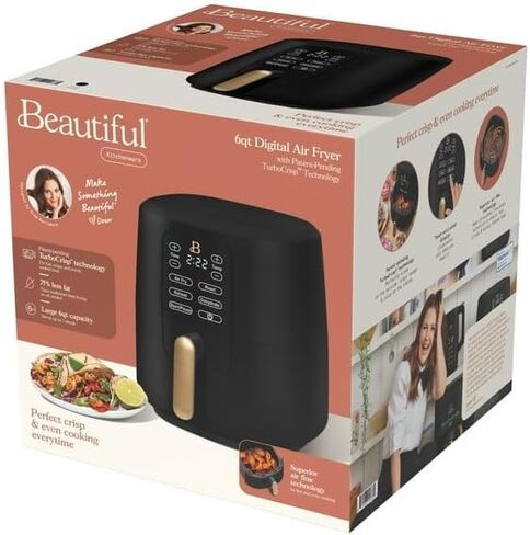 6 QT Air Fryer مع تكنولوجيا التشكل والشاشة التي تم تنشيطها باللمس ، أسود من Drew Barrymore ، نطاقات درجة الحرارة القابلة للتعديل in Kuwait