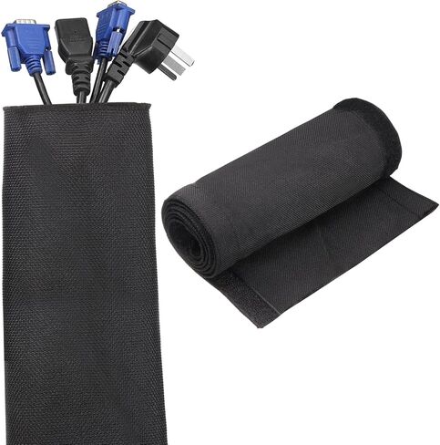 uxcell Hook and Loop Cable Management Sleeve, 6.6ft x 0.8 Inch Flexible Cable Wrap Covers Wire Hider, Cord Organizer and Cable Protector for Desk TV Computer, Black in Saudi Arabia