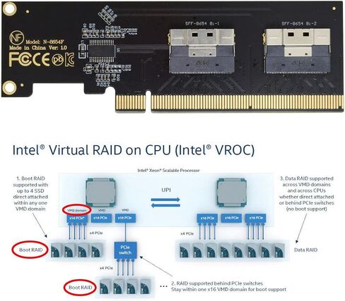 CY Card External Slimline SFF-8654 8X 74Pin to PCIE Express 3.0 PCIE4.0 Raid Card VROC Raid0 Hyper Adapter in Saudi Arabia