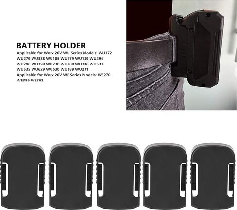 5 Sets Wall Mount Battery Storage Dock Holder, Battery Mount Holder Fit for Worx 20V 5PIN WU172 WU279 WU388 WE270 WE389-Black, for 4Pin or 6Pin in Saudi Arabia