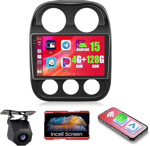 4+128GB Android 15 Car Radio for Jeep Compass 2010-2016 Wireless Carplay Android Auto, Realdio 10.1" in-Cell Touchscreen Car Stereo for Compass with WiFi Bluetooth GPS FM/RDS EQ SWC+Backup Camera+MIC in Saudi Arabia