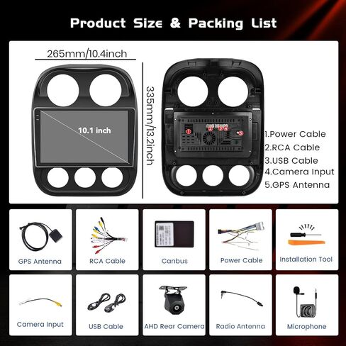 4+128GB Android 15 Car Radio for Jeep Compass 2010-2016 Wireless Carplay Android Auto, Realdio 10.1" in-Cell Touchscreen Car Stereo for Compass with WiFi Bluetooth GPS FM/RDS EQ SWC+Backup Camera+MIC in Saudi Arabia