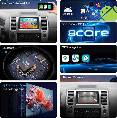 Qled Radio for Nissan Frontier Xterra 2005 2006 2007 2008 ترقية ، استبدال ستيريو شاشة اللمس ، Carplay Android Auto ، شبكة 4G LTE ، كاميرا مجانية in Kuwait