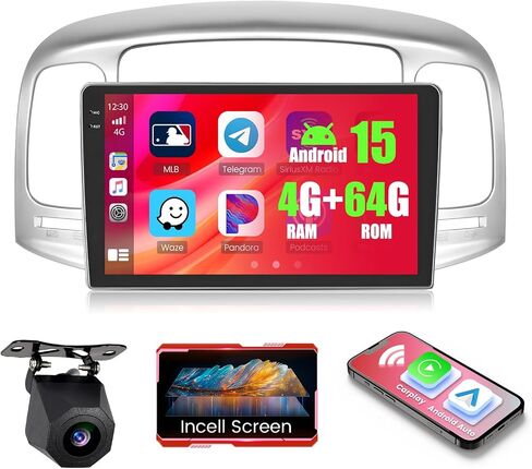4+128GB Android 15 Car Radio for Hyundai Accent 2008-2011 Wireless Carplay Android Auto ، realdio 9 " in Saudi Arabia
