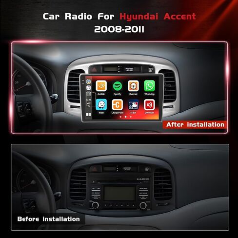 4+128GB Android 15 Car Radio for Hyundai Accent 2008-2011 Wireless Carplay Android Auto ، realdio 9 " in Saudi Arabia