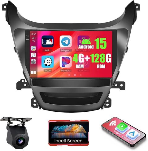 4+128GB Android 15 Car Radio for Hyundai Elantra (LHD) 2014-2016 Wireless Carroid Android Auto ، Realdio 9 " in Saudi Arabia