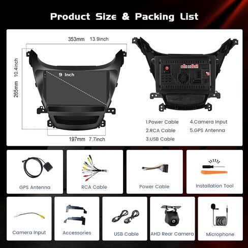 4+128GB Android 15 Car Radio for Hyundai Elantra (LHD) 2014-2016 Wireless Carroid Android Auto ، Realdio 9 " in Saudi Arabia