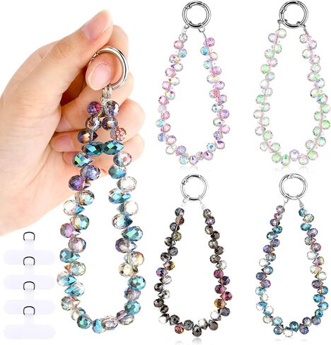 Quelay 4 Pack Beaded Phone Wrist Strap Crystal Phone Bracelet Strap with Tether Tab Cellphone Lanyard Short Hand Wrist Beads for Girl Women in Saudi Arabia