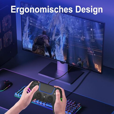 جهاز التحكم اللاسلكي Arikroii متوافق مع PS-5/Slim/Pro/PC/Steam Deck ، Gamepad مع 7 ألوان إضاءة RGB/الاهتزاز المزدوج/توربو/6 محور مستشعر/مقبس/بطارية قابلة للبرمجة (أسود) (أسود) in Kuwait