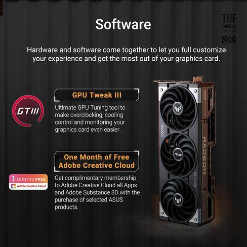 ASUS TUF Gaming Radeon RX 9070 XT OC OC EDITION 16GB GRASTS CARDER (16GB GDDR6 ، PCIE 5.0 ، HDMI ، DisplayPort 2.1 ، 3.125 SLOT ، AXIAL FORS ، PCB PROTENTING) in Saudi Arabia